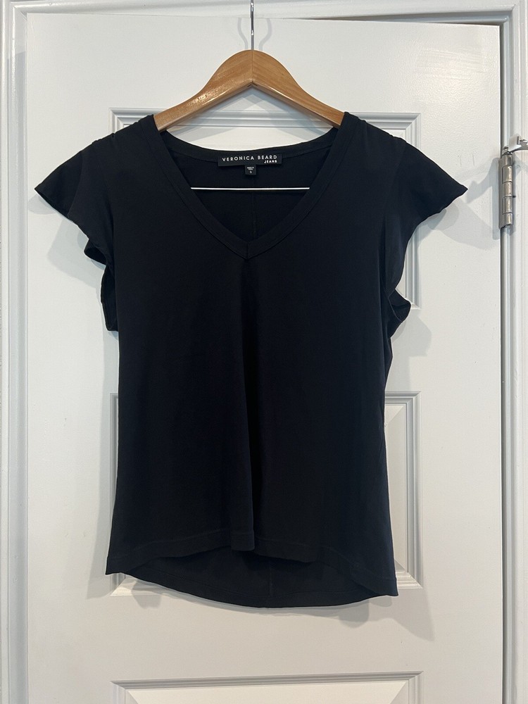 Veronica Beard Women’s Top Size Small Black Flutter Sleeves