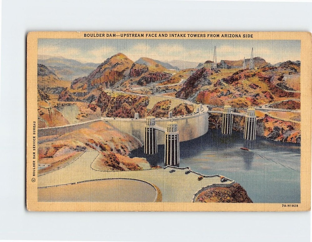 Postcard Boulder Dam Upstream Face And Intake Towers From Arizona Side AZ USA