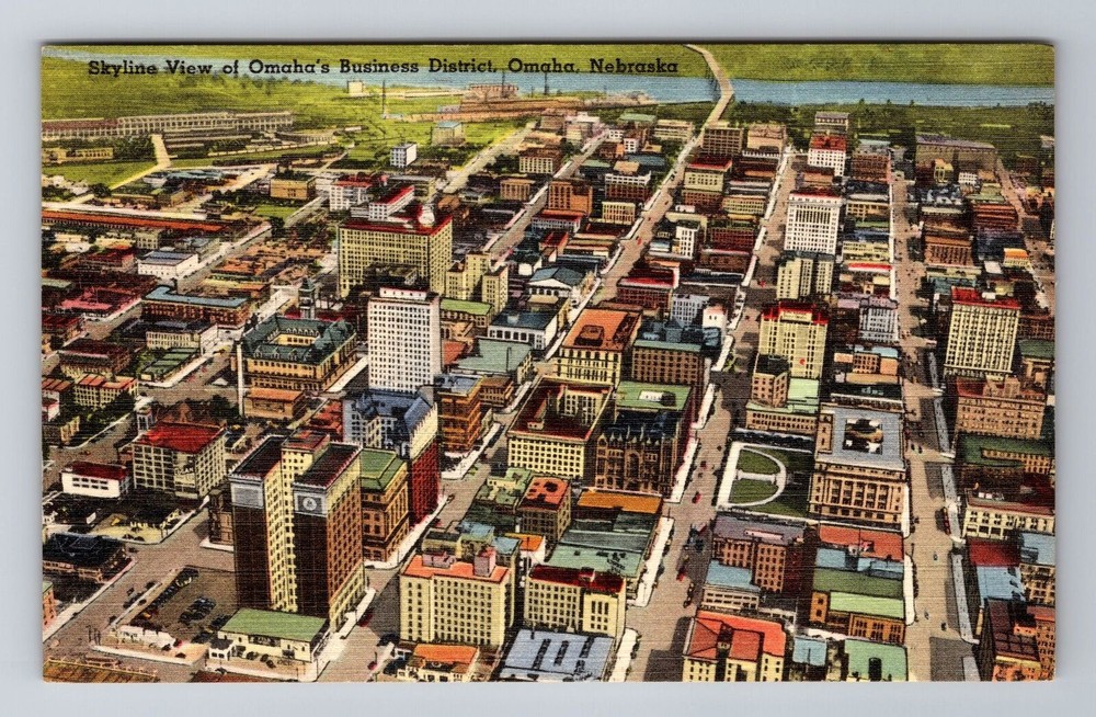 Omaha NE-Nebraska, Aerial Of Omaha's Town, Antique, Vintage c1950 Postcard