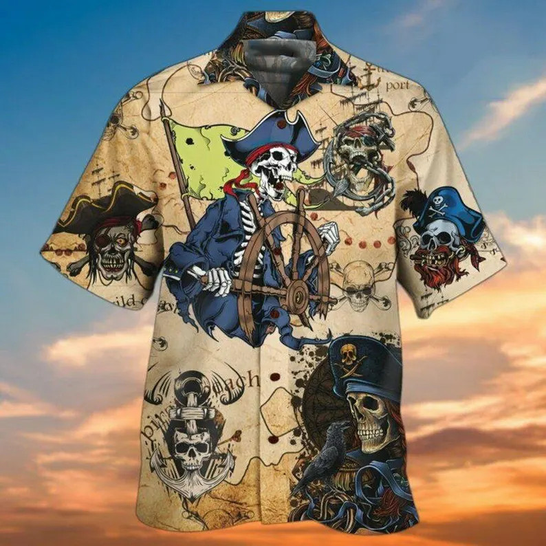 Pirate Captain Skull Hawaii Shirt Men's