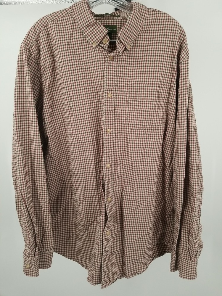 Eddie Bauer Men's L Large Red Green Plaid Long Sleeve Button-Down Shirt