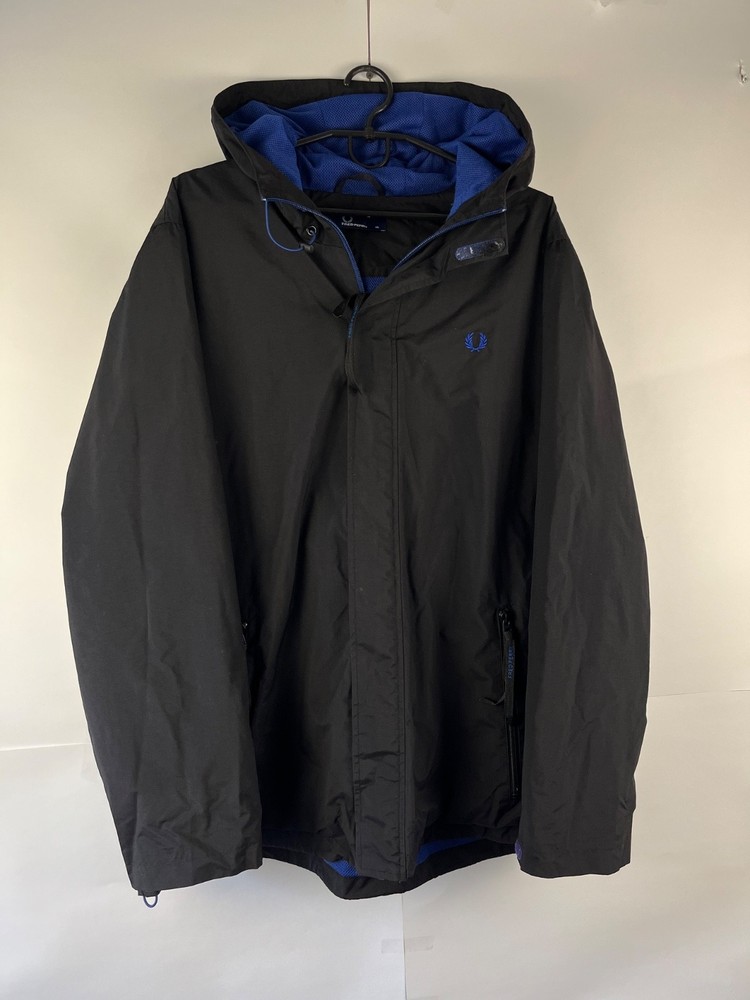 Fred Perry Men's Black Casual Solid Nylon Full Zip Hooded Jacket Size XL