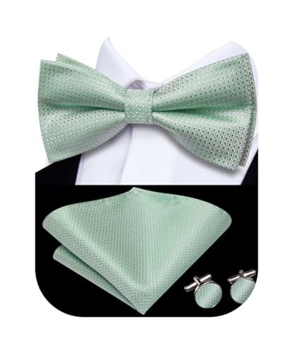 Men's Pre-Tied Teal Plaid Bow Tie Set with Pocket Square & Cufflinks