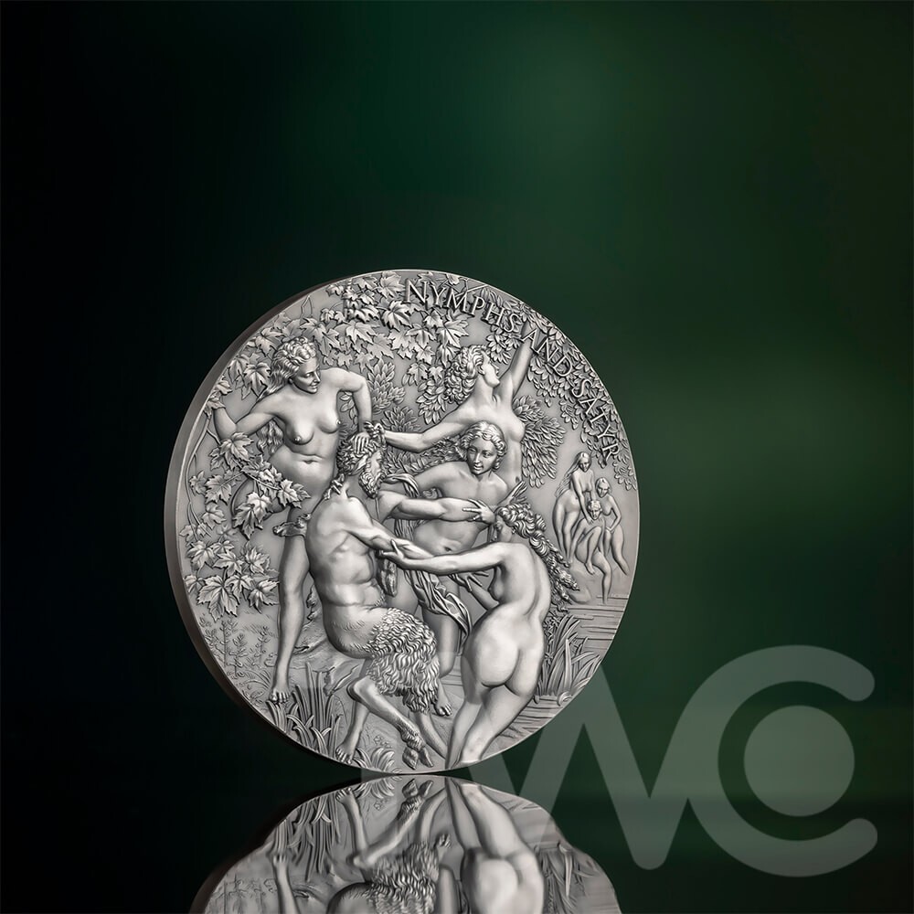 Nymphs and Satyr Celestial Beauty 5 oz Antique finish Silver Coin Cameroon 2023