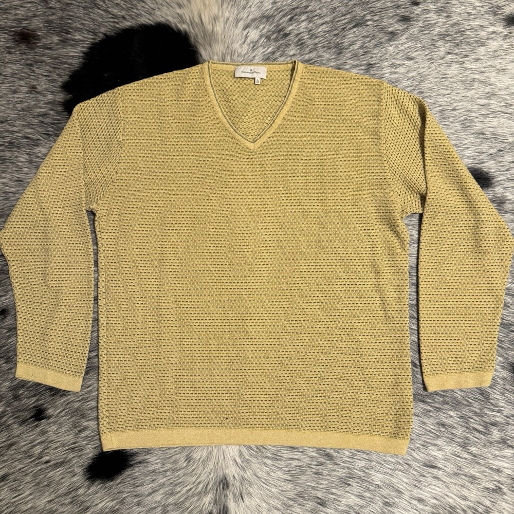 Ermenegildo Zegna Men’s V-Neck Textured Knit Sweater L (52) Made in Italy