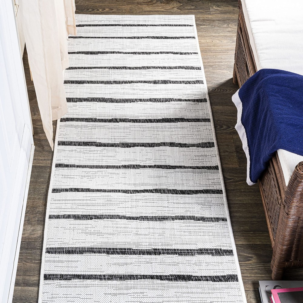 SMB125D-28 Berber Stripe Indoor Outdoor 2x8 Runner Rug in Colonial Style