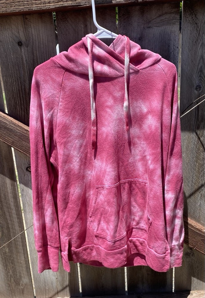 Green Tea Pink White Tie Dye Pullover Hoodie Crew Neck Women's Regular M