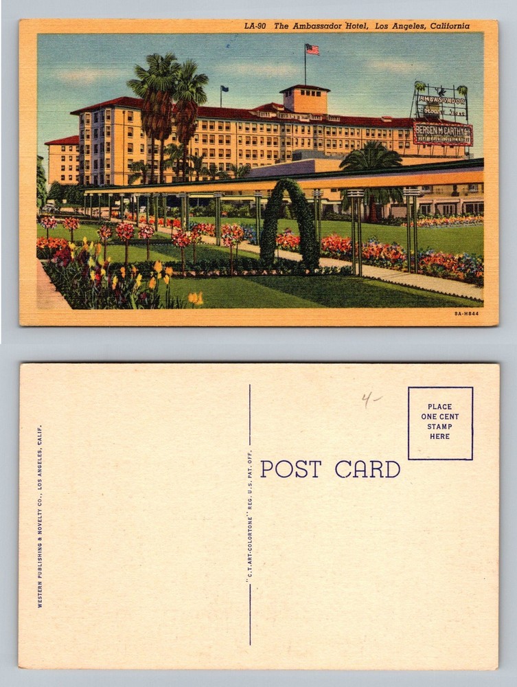 Los Angeles, CA-California, Ambassador Hotel Exterior Gardens Vintage Postcard