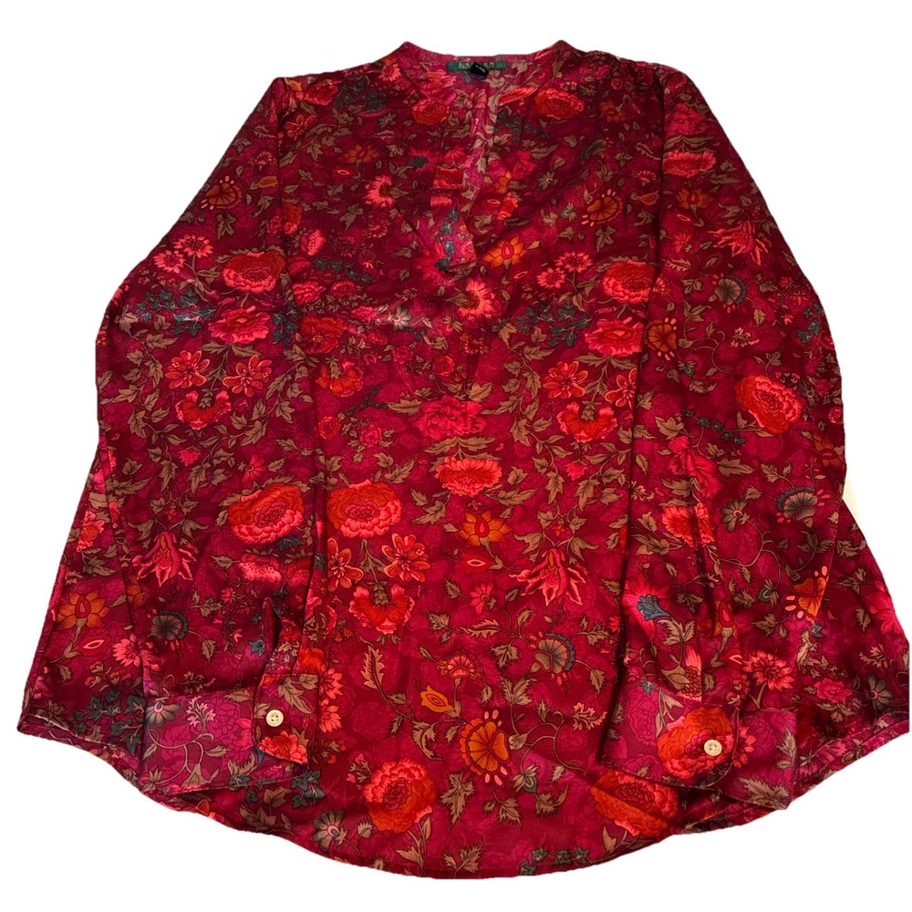 Lauren Ralph Lauren Women’s Long Sleeve Blouse V-Neck Red Floral Top