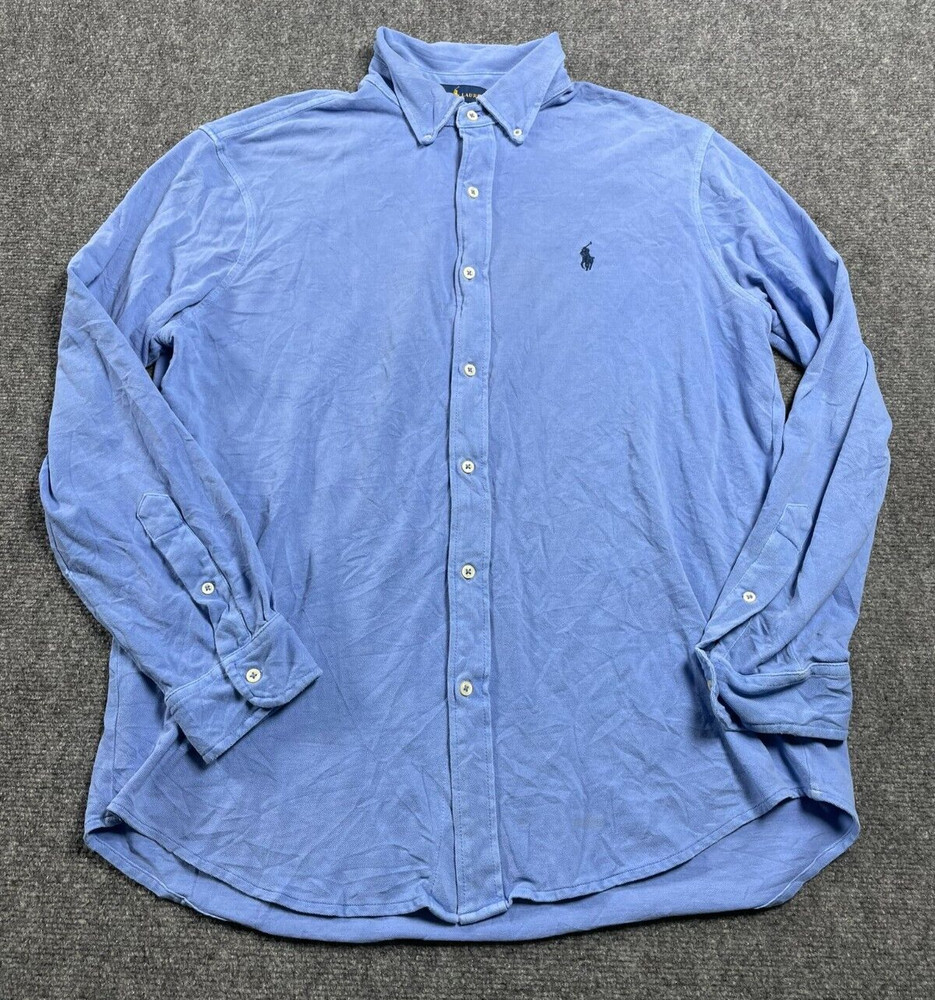 Ralph Lauren Men's Shirt Blue Featherweight Mesh Long Sleeve Button Down XL