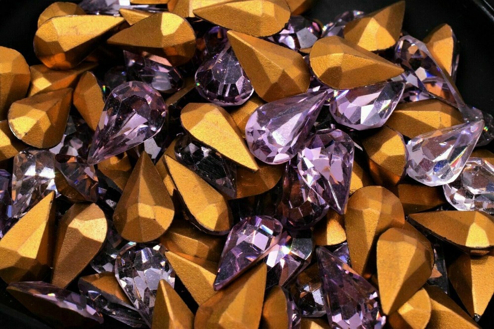 10 Swarovski Amethyst Pear Cabochons Gold Foil 8x13mm Vintage Gemstones