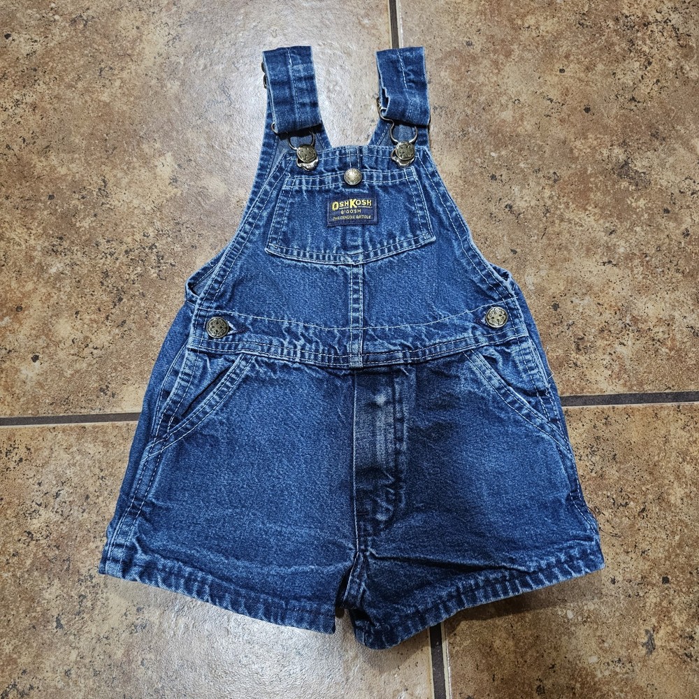 Vintage OshKosh Overall Shorts 4T Blue Denim Shortalls Vestbak Farm Classic USA