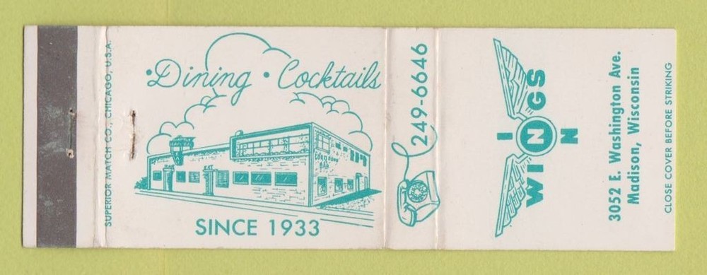 Matchbook Cover - Wings Inn Madison WI