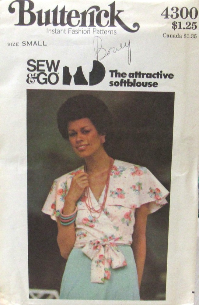 VTG 70s Butterick 4300 Misses 8-10 EASY Sew & Go Wrap Around Soft Blouse Pattern