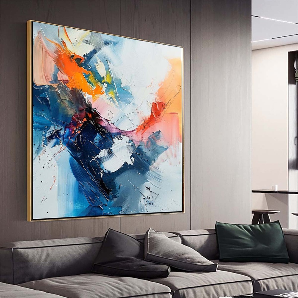 blue Living Room Abstract oil Painting on Canvas Art Hand Painted Thick Texture