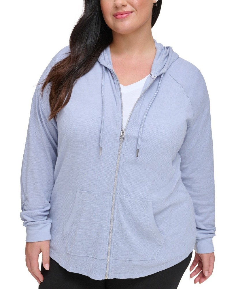 Calvin Klein Performance Ruched-Sleeve Zip Hoodie Blue Size 3X 1566