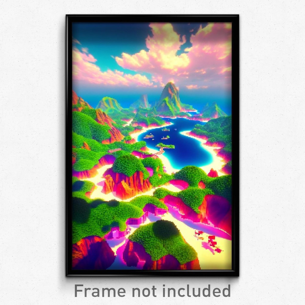 8 Bit Pixel Art Poster - Flashy Archipelago Psychedelic Video Game Print
