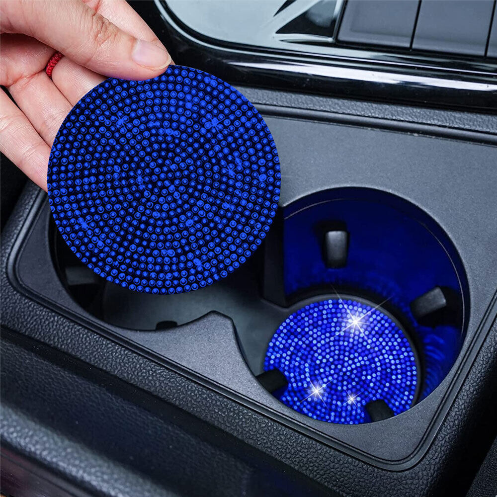 2Pcs Bling Blue Car Cup Holder Insert Coaster Pad Tool Auto Interior Accessories