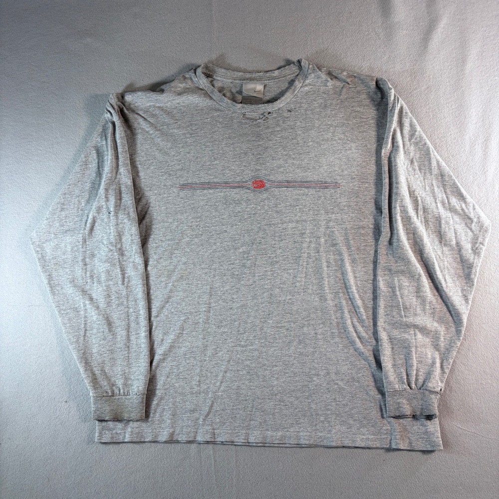 Vintage Nike Y2K Distressed Long Sleeve T-Shirt Gray Large Center Logo