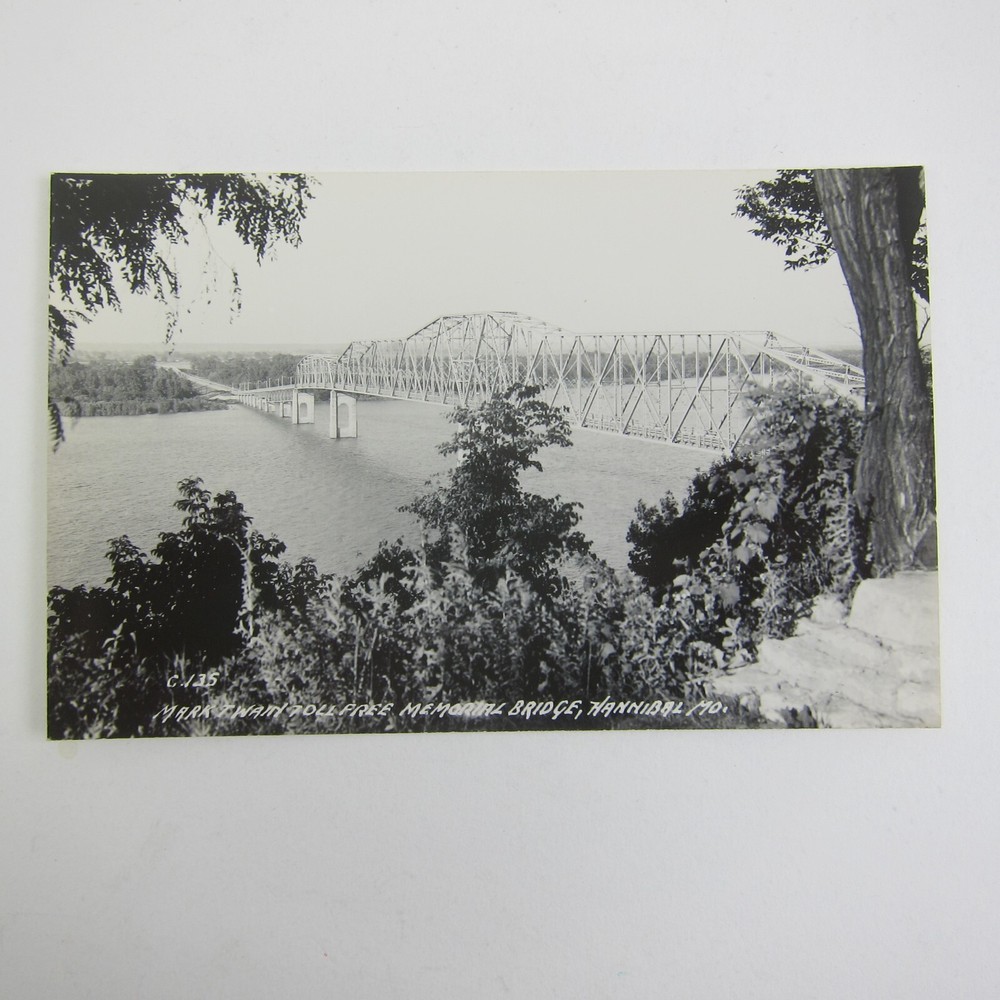 Real Photo Postcard RPPC Hannibal Missouri Mark Twain Toll Free Memorial Bridge