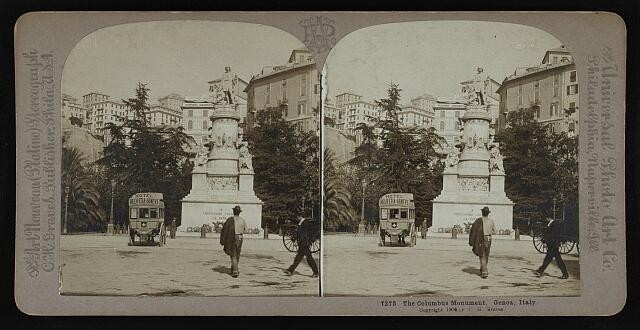 Photo:Genoa Italy Columbus Monument 1904 street scene stereo view