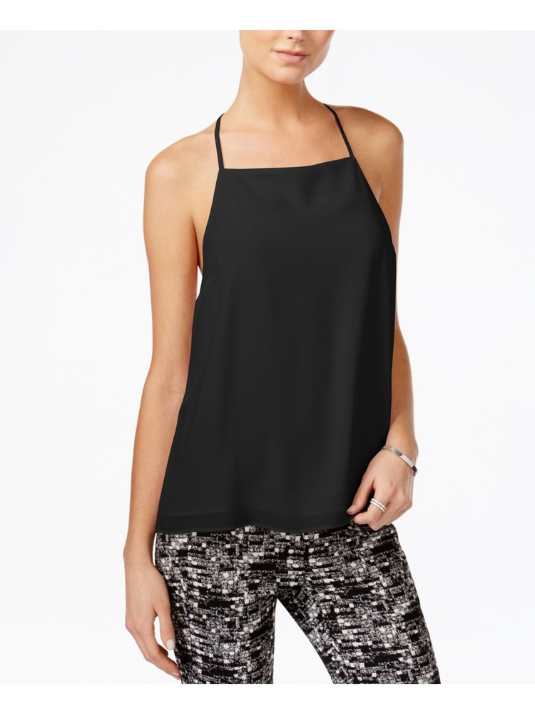 BAR III Women Black Racerback Spaghetti Strap Square Neck Slim Fit Tee Size 2XS