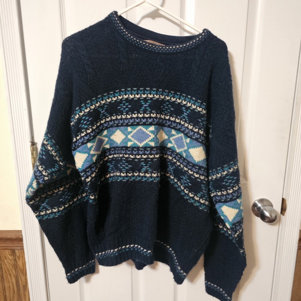 Vintage 90s Jantzen Pullover Knit Sweater Men's Size L? USA Geometric Cable Knit