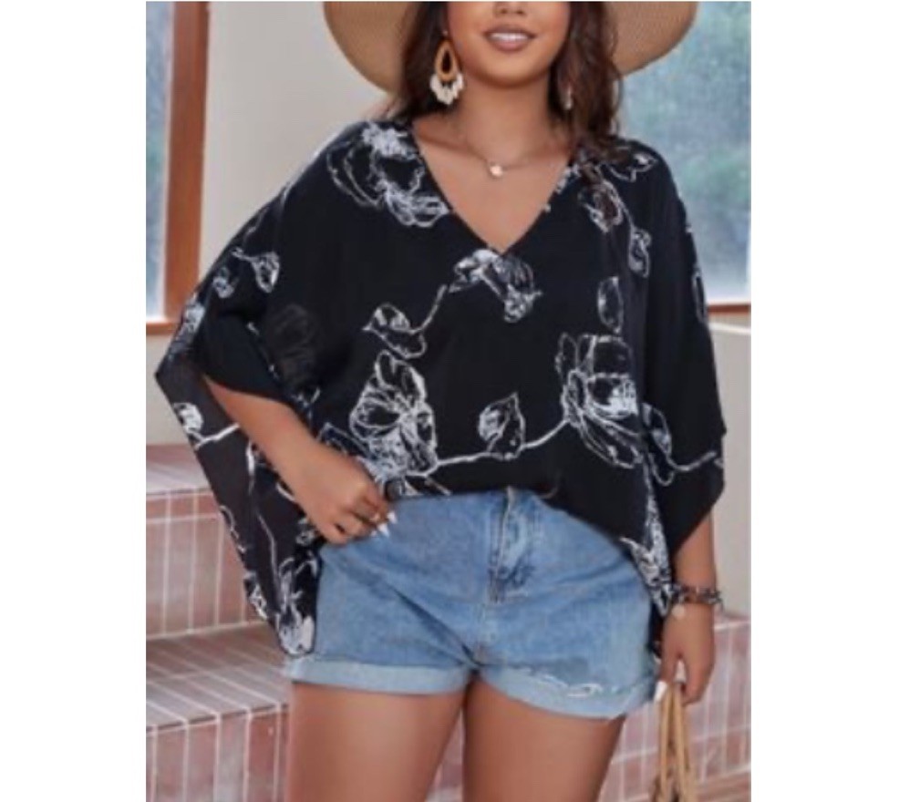 • SHEIN Floral Print-Oversized Kimono-Style Top Size 0xl