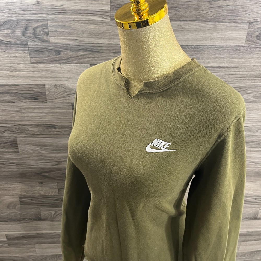 NIKE Crew Neck Long Sleeve Olive Green Pullover Sweatshirt Women's Size Small