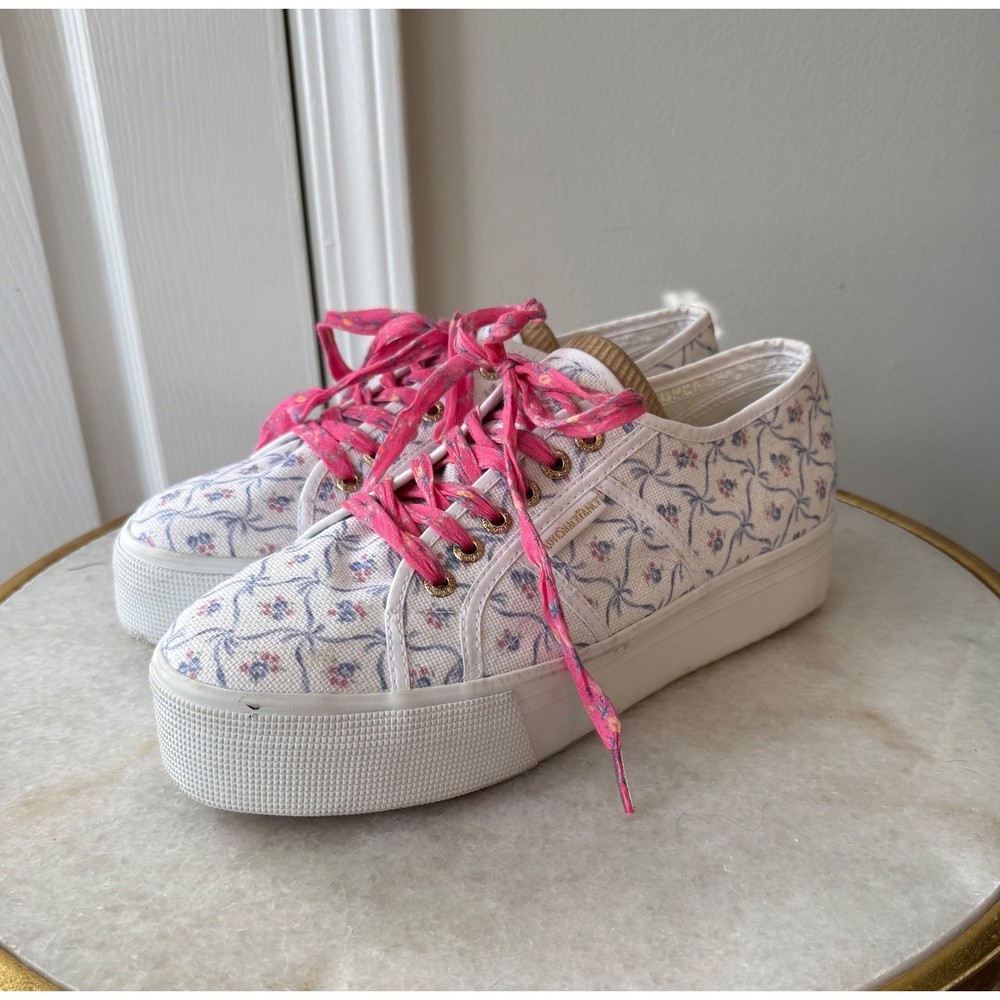 LoveShackFancy x Superga Platform Sneakers Floral Print Pink Laces Size 41.5