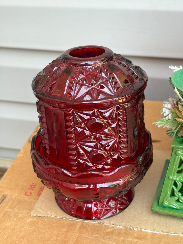 Indiana Glass Stars And Bars Ruby Red Fairy Lamp