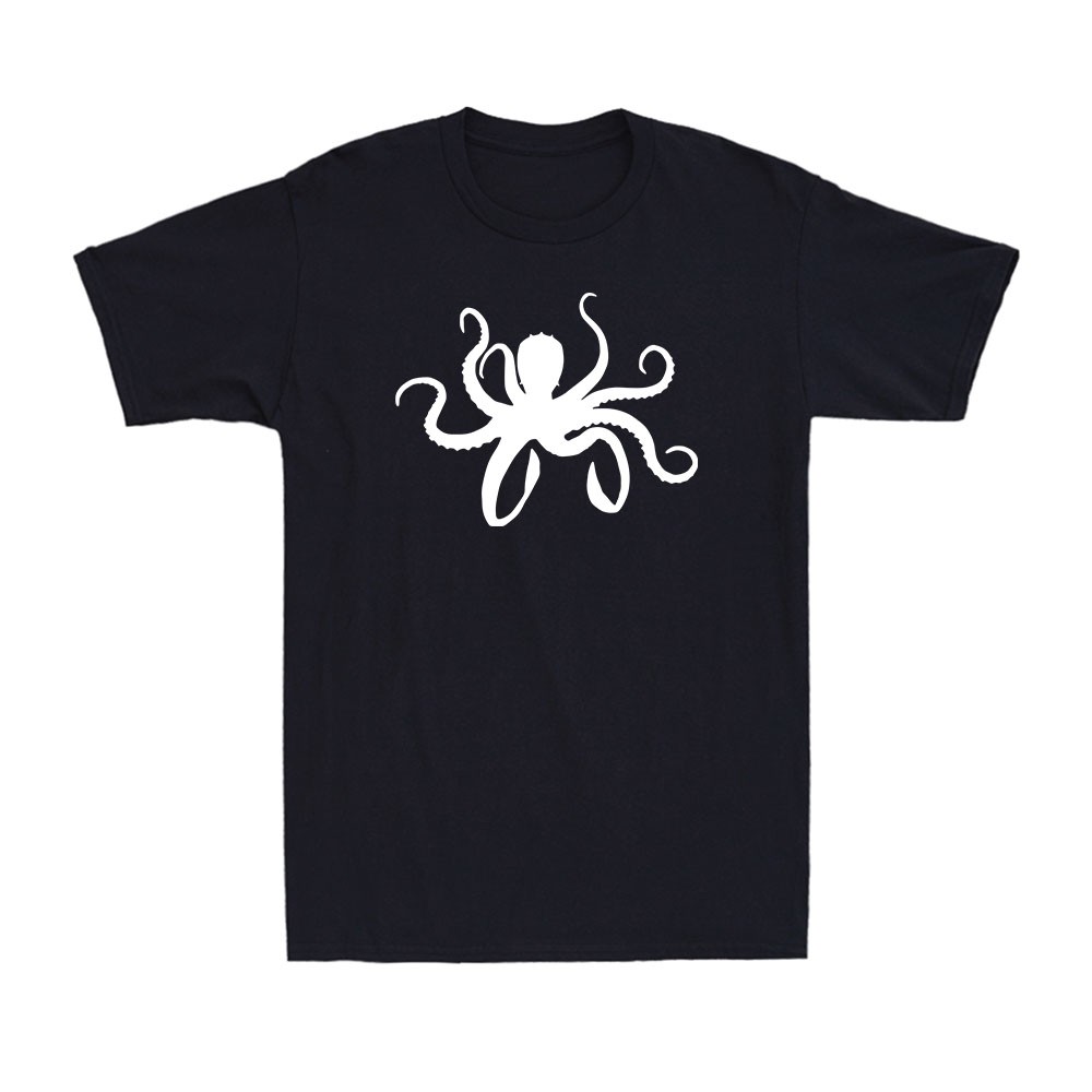 Octopus Silhouette Wildlife Sea Life Animal Lover Gift Men's Cotton T-Shirt