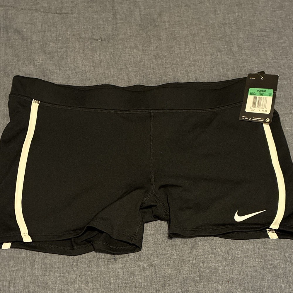 Nike Dri-FIT Women’s Black White Pull-On Compression Shorts Logo Running Stretch
