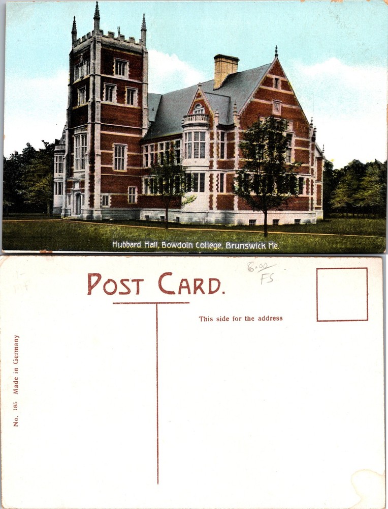 Hubbard Hall Bowdoin College Brunswick Maine ME Postcard