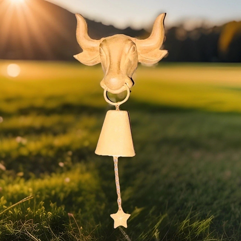 Cast Iron Bull Head Wall Mount Dinner Bell Rustic Western Farmhouse Decor Star
