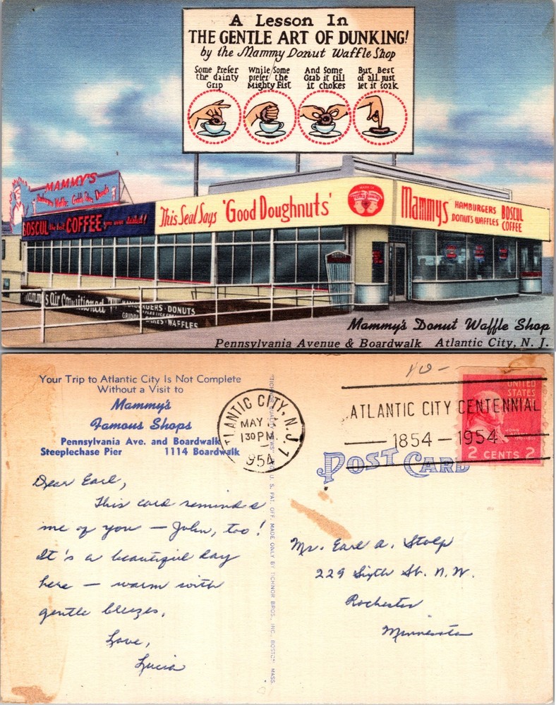 Atlantic City NJ Mammy's Donut Waffle Shop Postcard