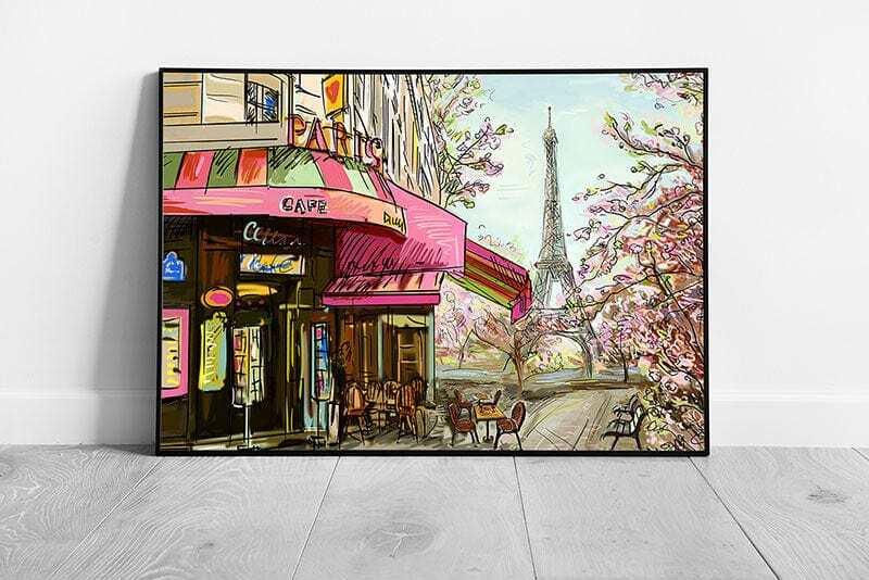 Colourful Concept Illustration Of Parisian Street Eiffel Tower Paris France