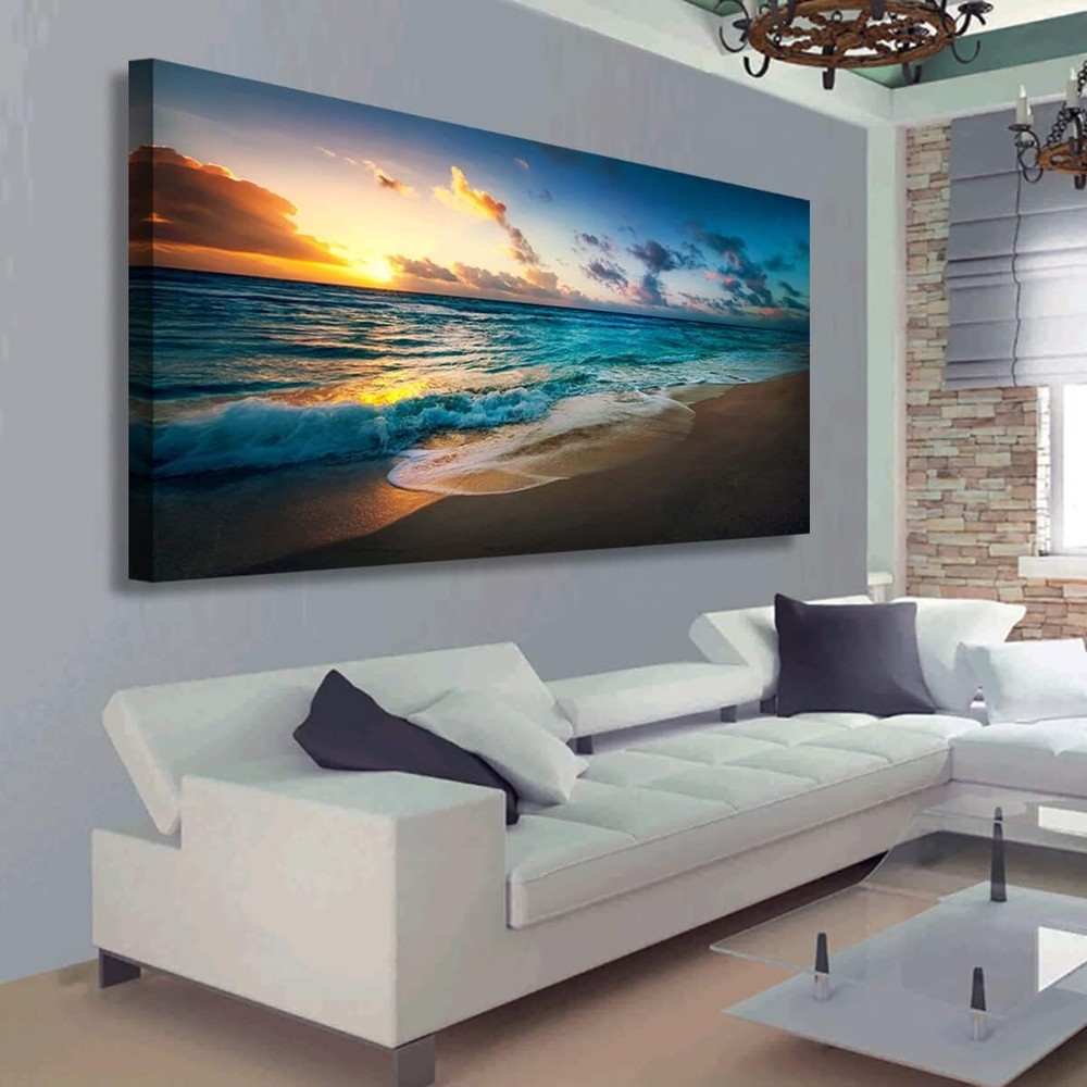 Beach 20x40inches x 1pcs(50x100cm x 1pcs), blue ocean wave golden sunshine