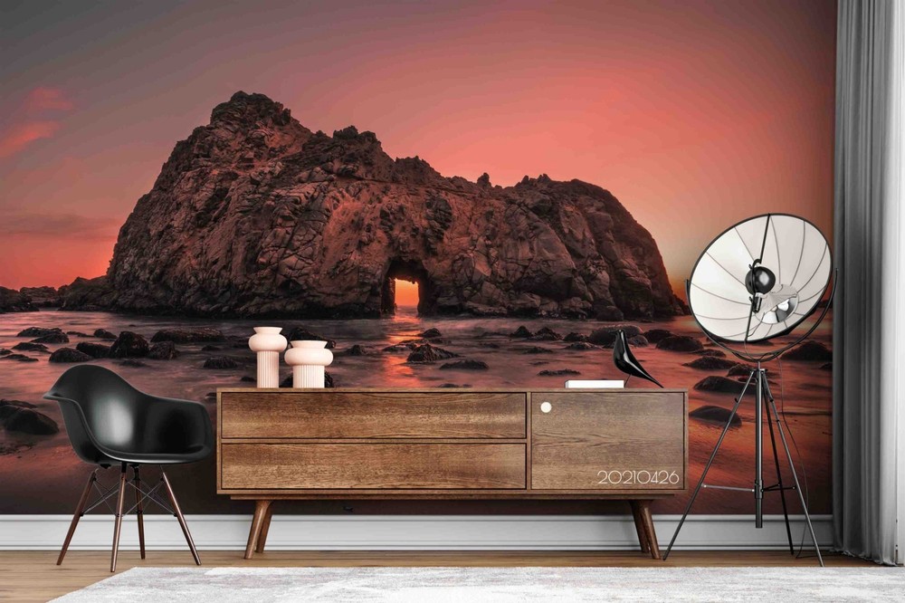 3D Sea Rocks Sunset Landscape Wall Murals Wallpaper Murals Wall Sticker