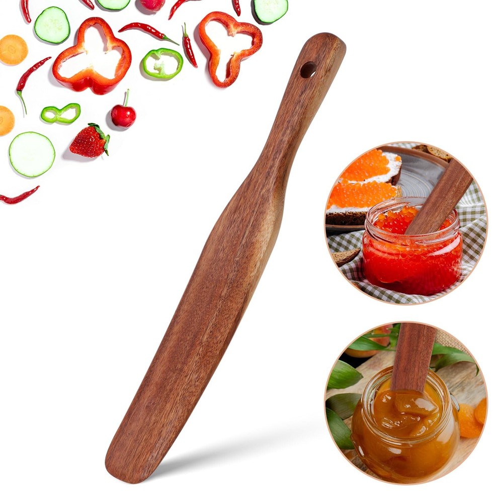 Wood Skinny Spurtle, Teak Wooden Spurtle for Sourdough Starter, Spreading, Ba...