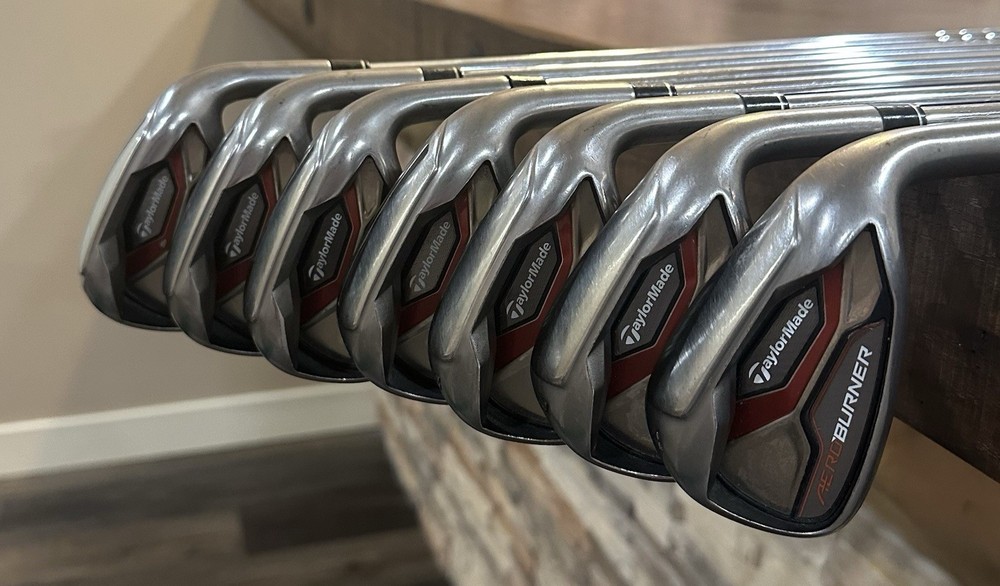 TaylorMade Aeroburner Iron Set 4-9 & AW Stiff Flex Right Hand Extended Length Golf Clubs