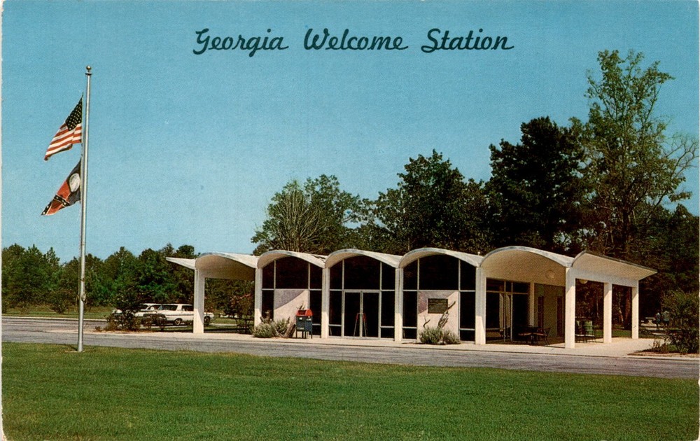 Georgia, Welcome Station, Savannah River, Hwy. 301, Garrison Color Postcard