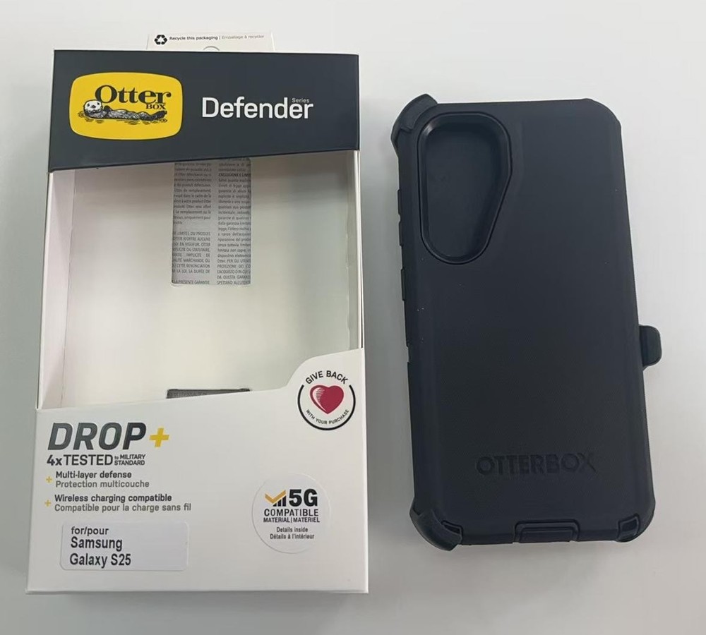 New OtterBox Defender Series Case With Belt Clip for Samsung Galaxy S25-Black