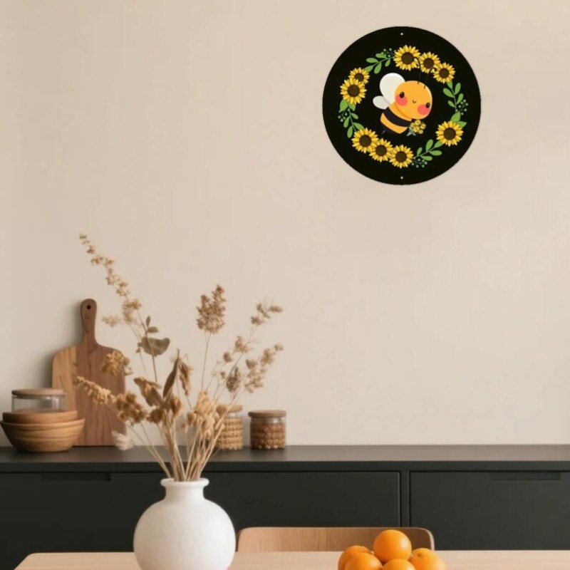 Small Sunflower Bee Round Aluminum Painting Seasonal