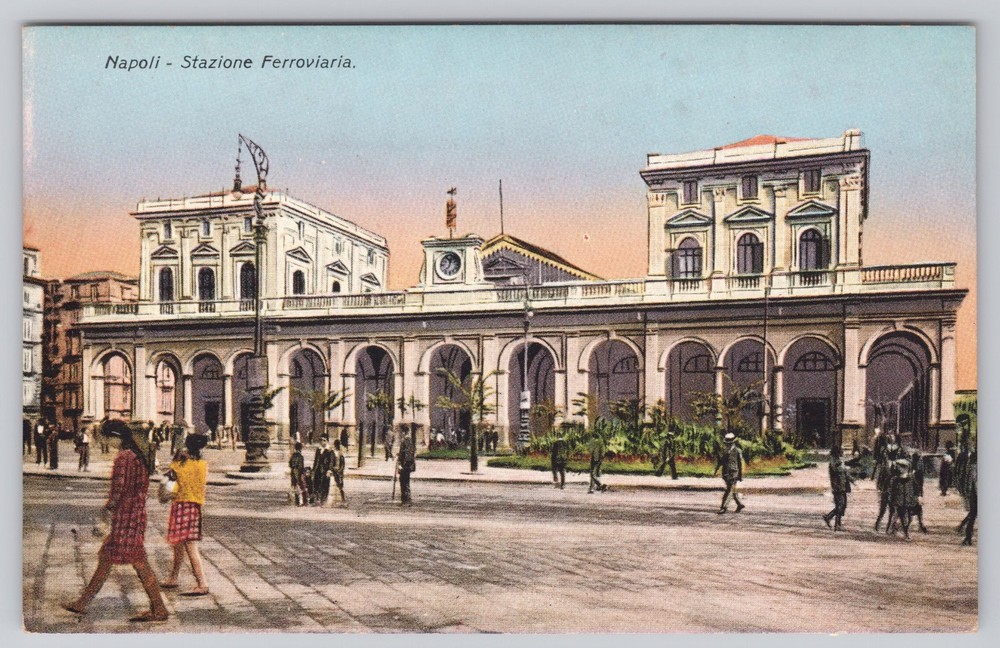 Naples Italy Railway Station Stazione Ferroviaria Napoli Postcard