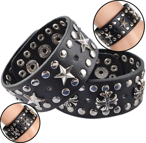 Punk Goth Bracelet for Men Women Leather Spike Rivet Metal Studded Wristband US