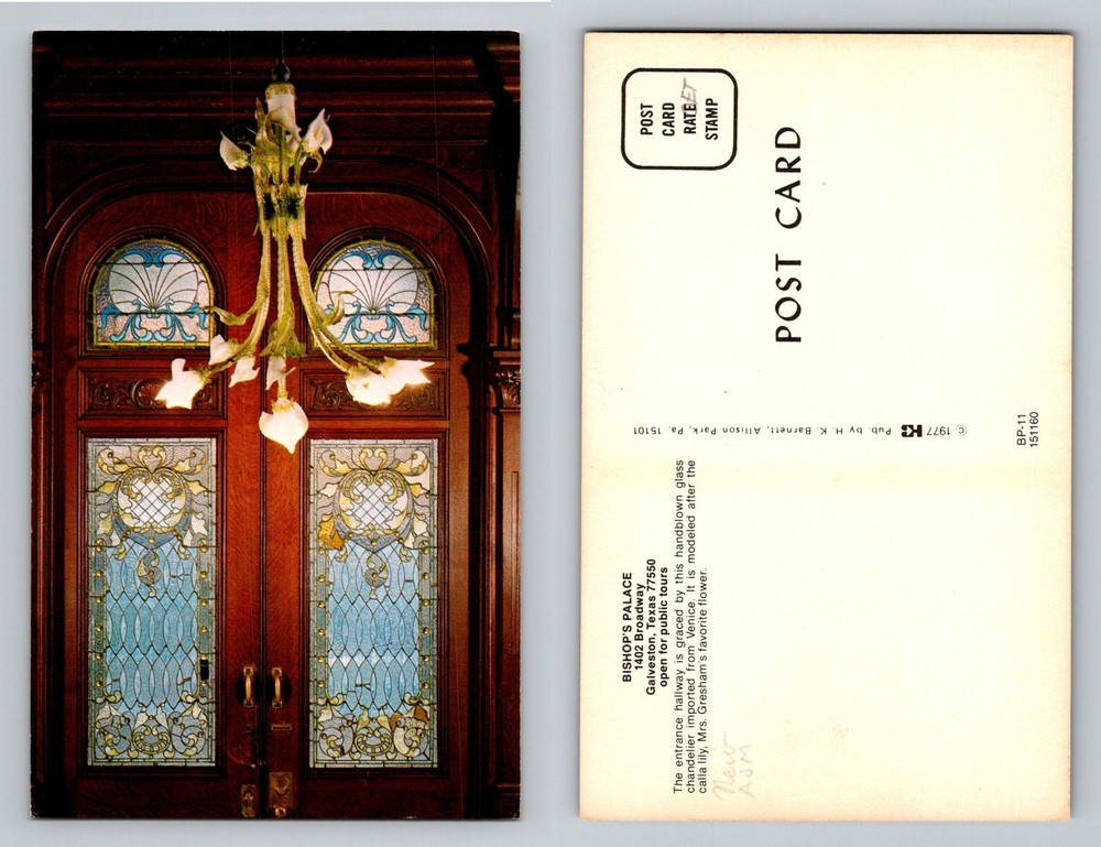 Galveston, TX-Texas, Bishops Palace Stained Glass Chandelier Vintage Postcard