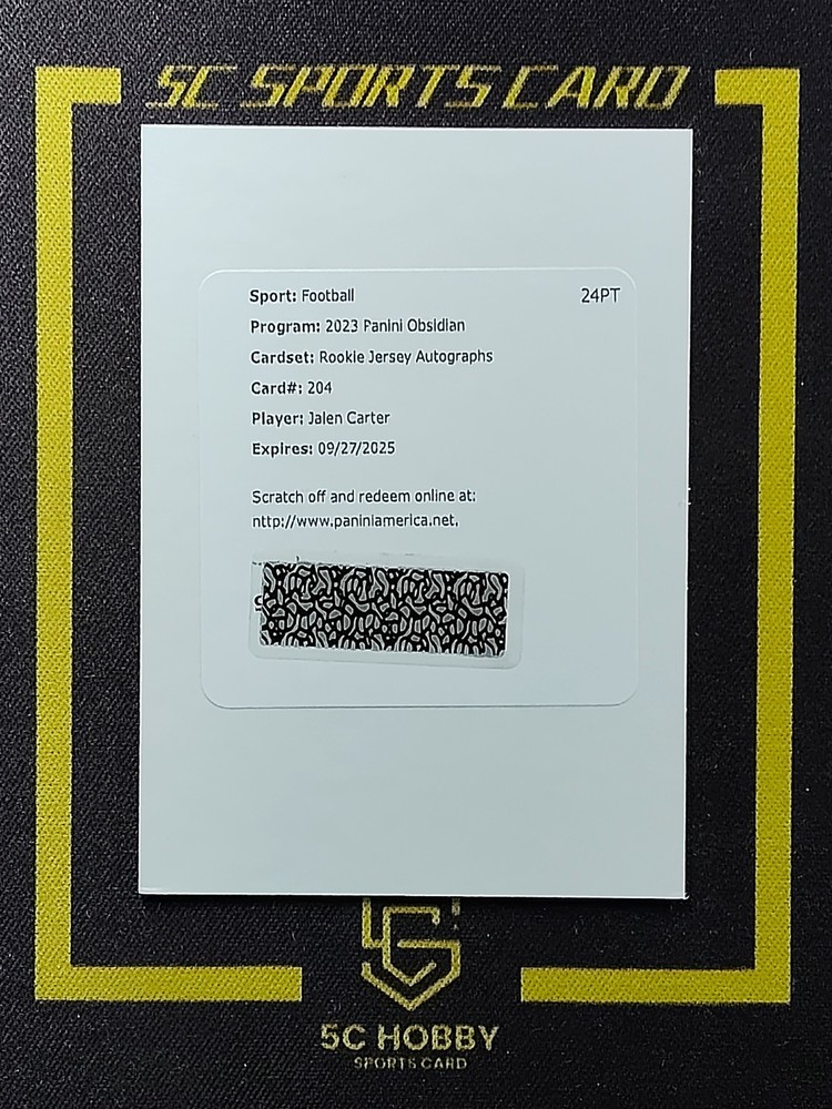 2023 Panini Obsidian Expired Redemption RC Jersey Auto Jalen Carter FCZYX