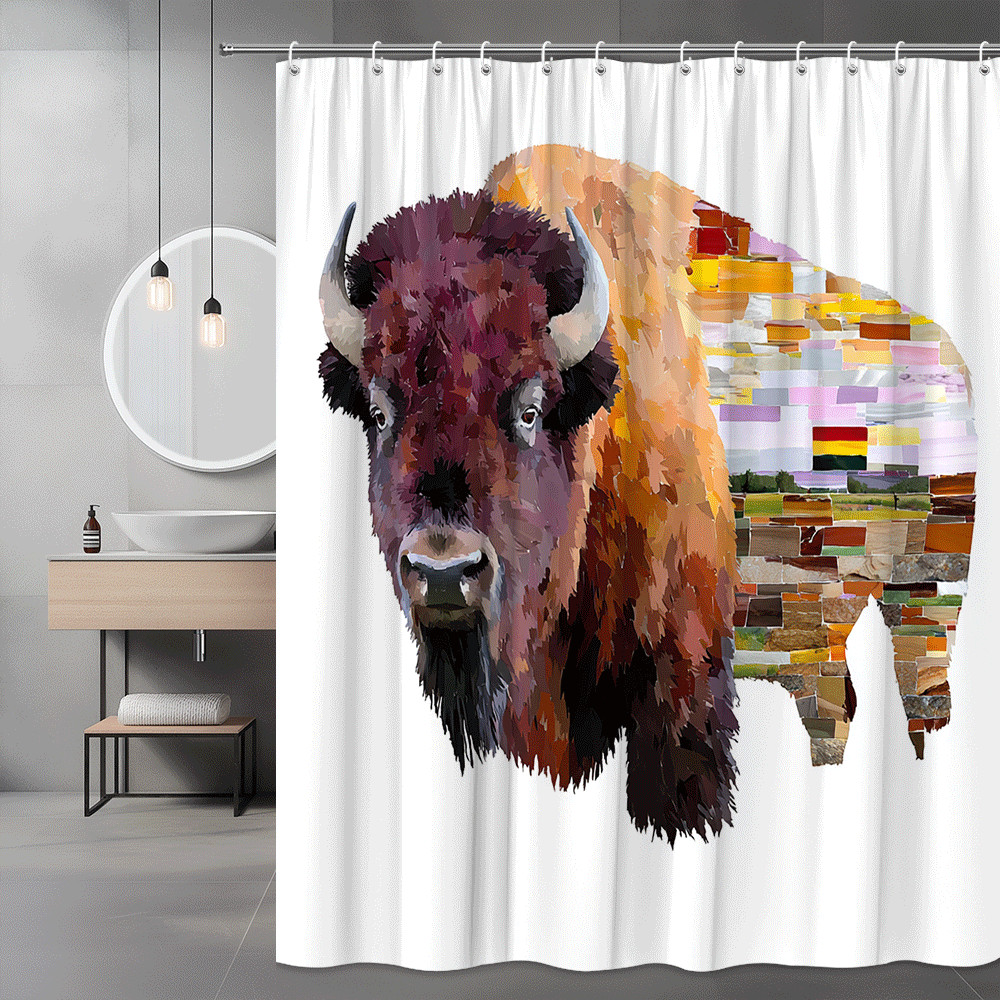 Bison Shower Curtain Colorful Mosaic Animal Print