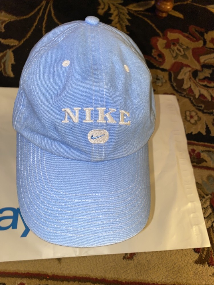 Vintage Nike Hat Cap Strap Back Baby Blue Center Swoosh Rare Nice